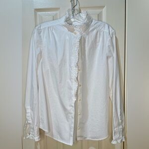 FRAME Ruffle Button-Up Blouse in Blanc Size M